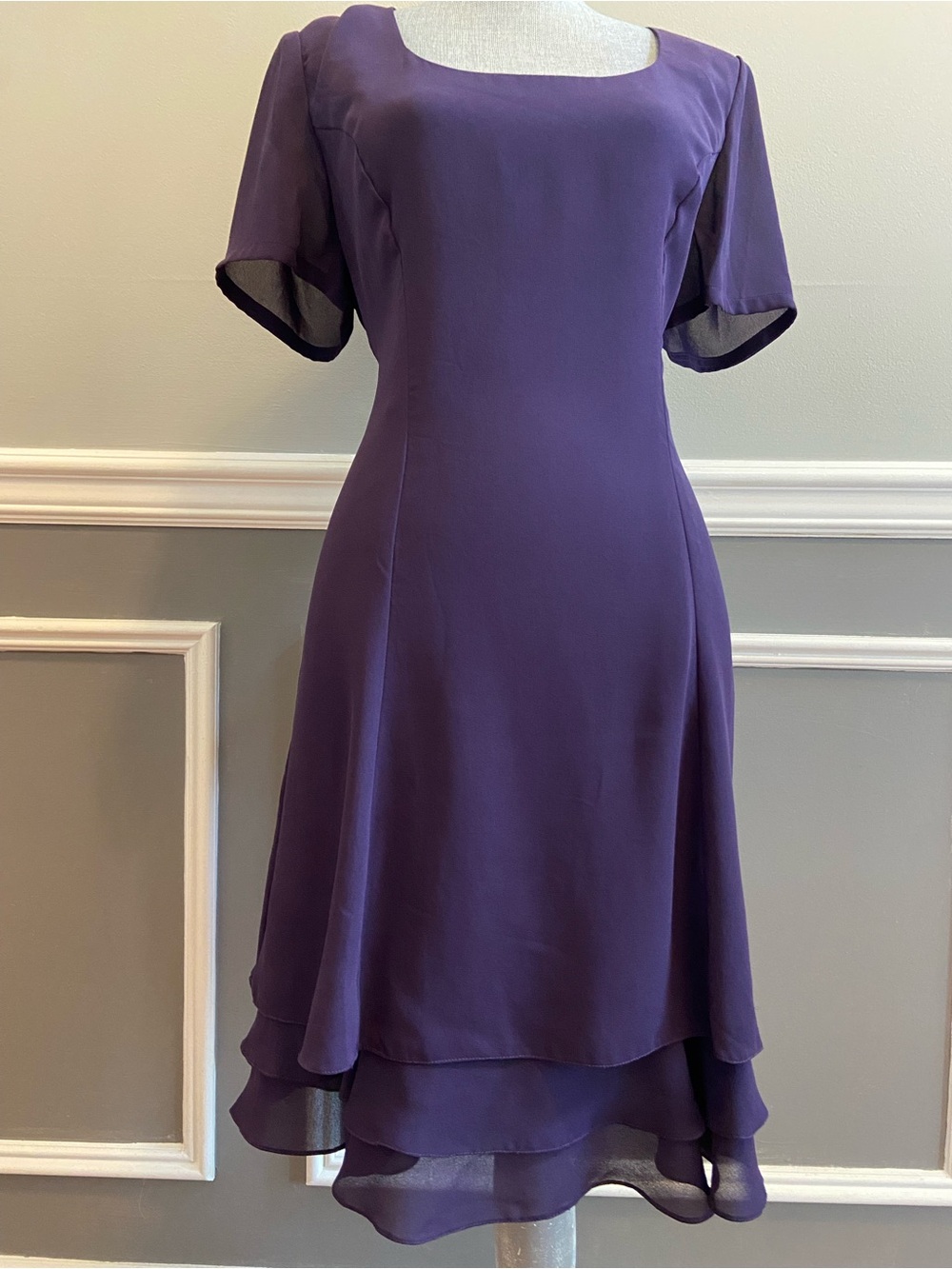 Vintage Liz Claiborne Dress Purple Layered Chiffon Knee Length Women’s Size 12